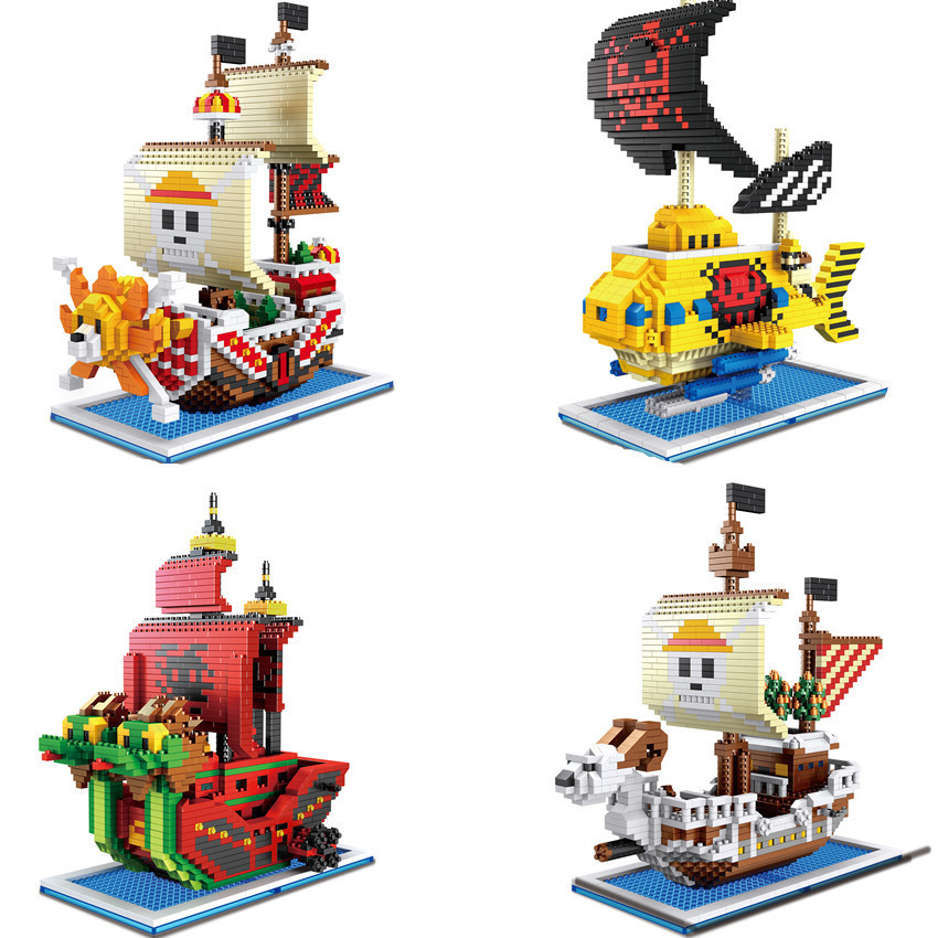 One Piece Pirate Ship Building Block Anime Thousand Sunny Going Merry Luffy Shanks Boa Mini Bricks
