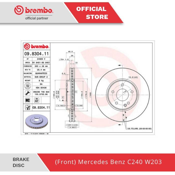 Brake Disc Front / Piringan Rem Depan Brembo MERCEDES BENZ C240 W 203 - 09.8304.11