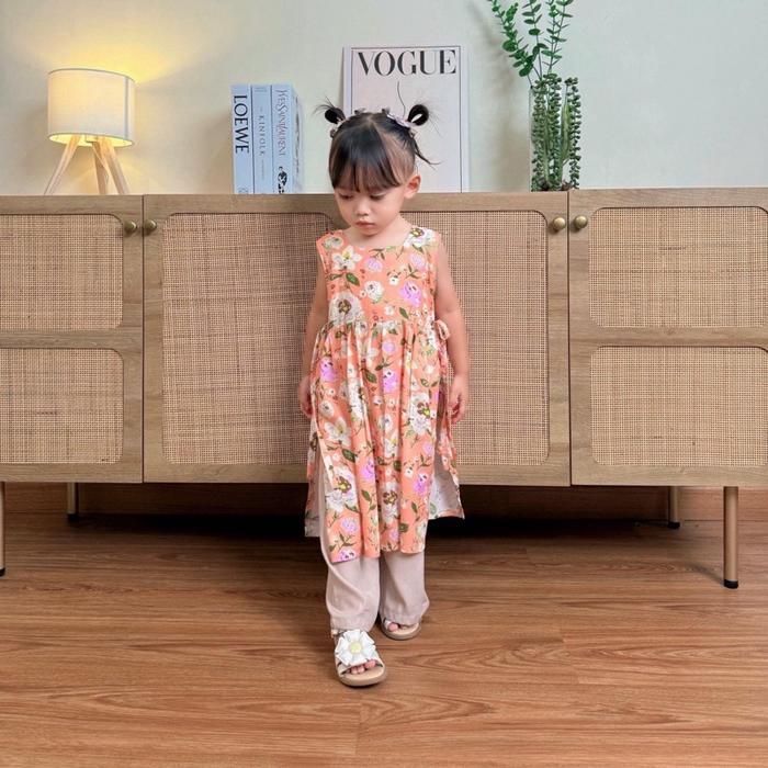 Raline One Set-Setelan Long Tunik Anak Dan Celana Bahan Rayon Untuk Usia 1-8 Tahun Original