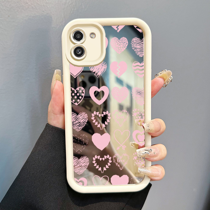 Casing Hp Samsung Galaxy A03 Core A02 M02 Case HP Casing pola Hati hijau Kartun Kasing cermin Cesing