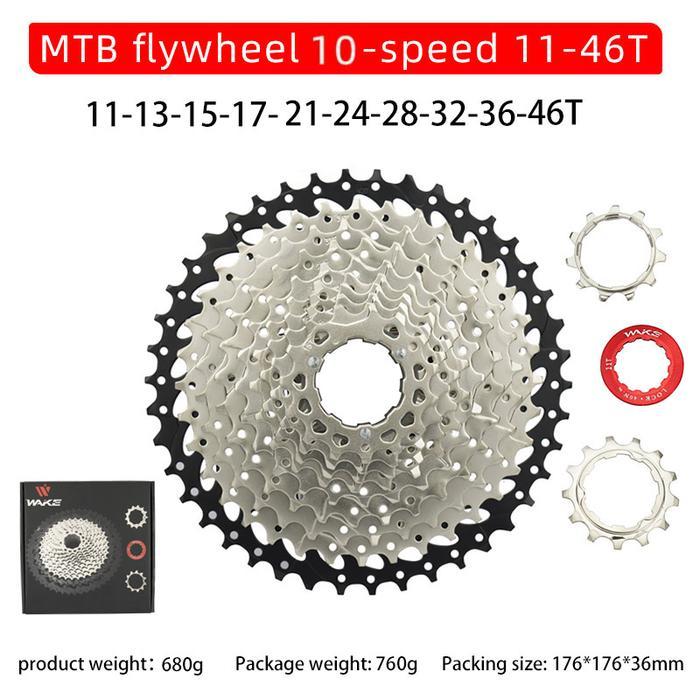 WAKE SPROCKET 10 SPEED 11 - 46T SILVER GEAR CASSETTE SEPEDA MTB