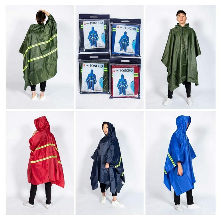 egwq- Grc Jas Hujan Ponco Dewasa Bahan Pvc Safety Scotchlite Reflektif Strip Tahan Air,