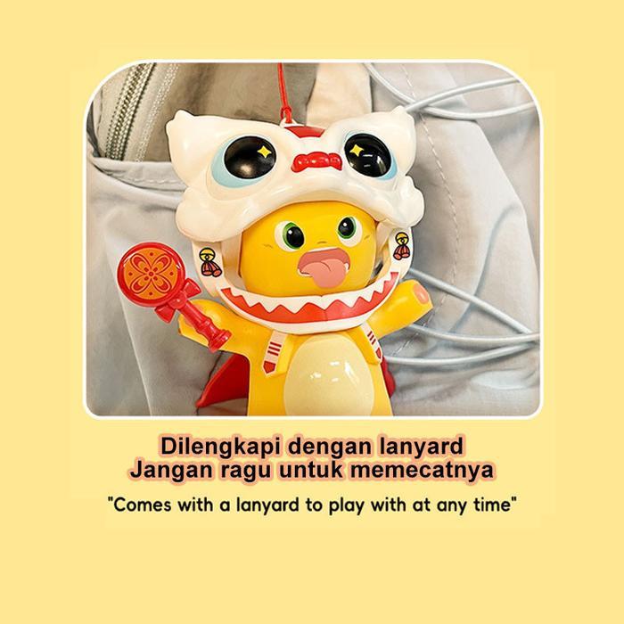 meij- 5 Ekspresi Wajah] Nailong Barongsai Dino Kuning Mainan Berubah Wajah Keychain Ganti