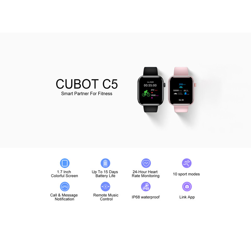 Cubot SmartWatch Waterproof Android IOS Sport Watch for Men Women Heart Rate Calorie Fitness Tracker