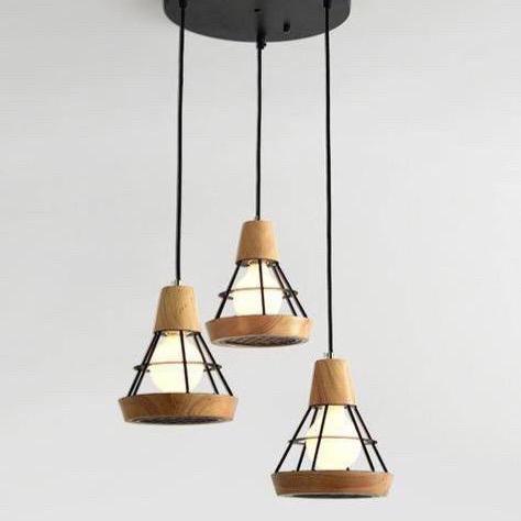 Kap Lampu Gantung Minimalis Retro Vintage Kayu Bulat Isi 3 Lampu Gantung Aestetic, Lampu Gantung