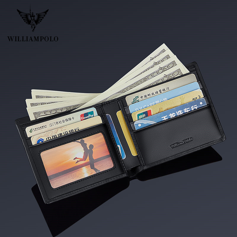 WILLIAMPOLO Men Leather Wallet Short Slim Male Purses Money Credit Card Holders Business Men Wallet 