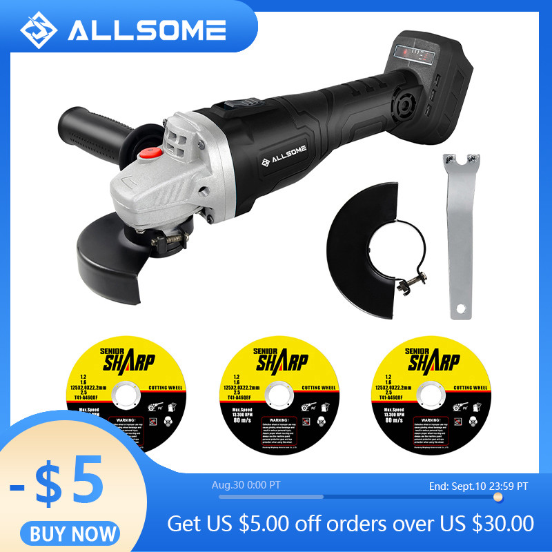 Allsome 21V Brushless Cordless 125mm Angle Grinder - Tool Only
