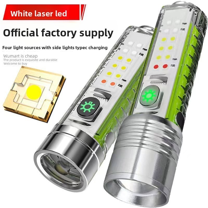 White Laser High-Brightness Flashlight: Type-C Multi-Function Mini 520A Flashlight with Red-Blue