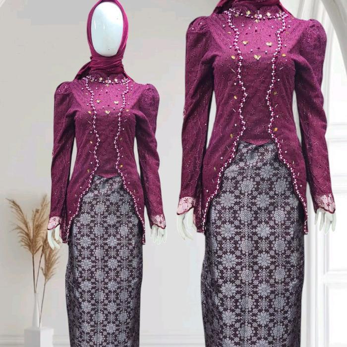 Kebaya Setelan Kayla Fuffy Tulle Spanggle / Oneset Songket Bahan Premium/ Kebaya Wisuda/ Kebaya