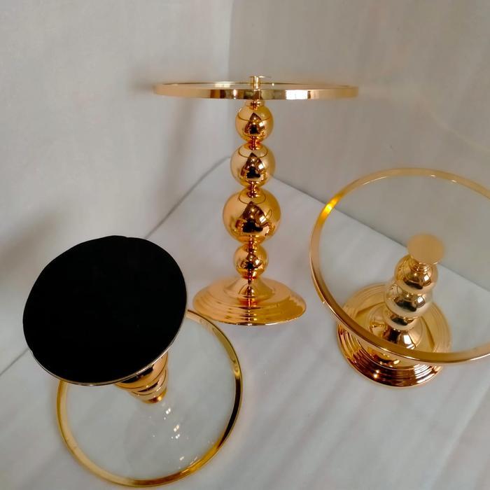GOLD CAKE STAND TEMPAT KUE KACA GOLD MEWAH