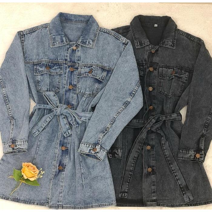 Gercep Minola Jaket Aurell Atasan Jeans Long Tunik Kancing Tebal Syar'I Muslimah Wanita Dewasa