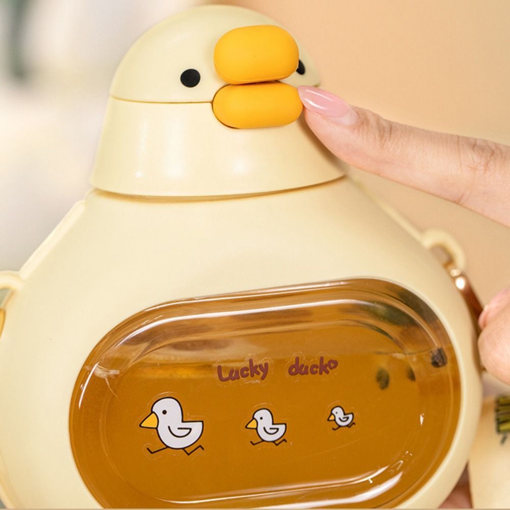Duck Shape Cute Duck Bottle Carried with Straps 650ML Big Belly Water Bottle Soft Ear PC