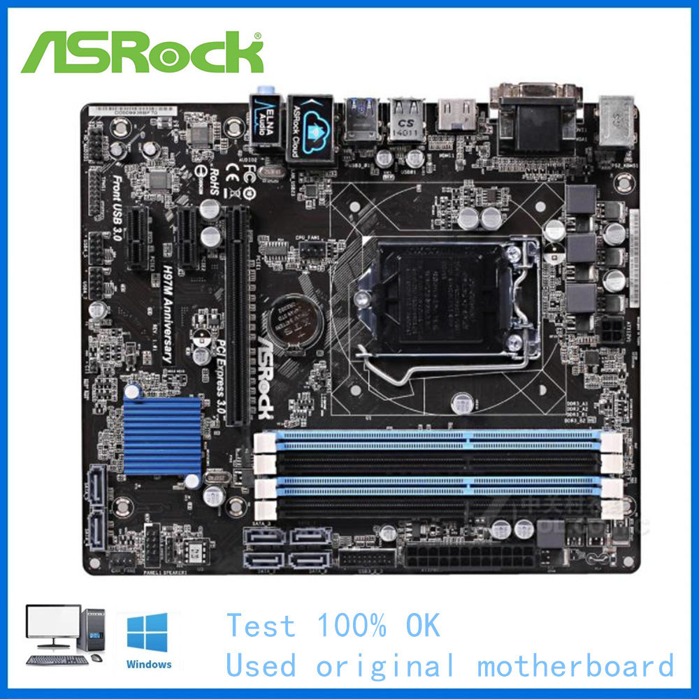 For ASRock H97M Anniversary Computer USB3.0 SATAIII Motherboard LGA 1150 DDR3 H97 Desktop Mainboard 