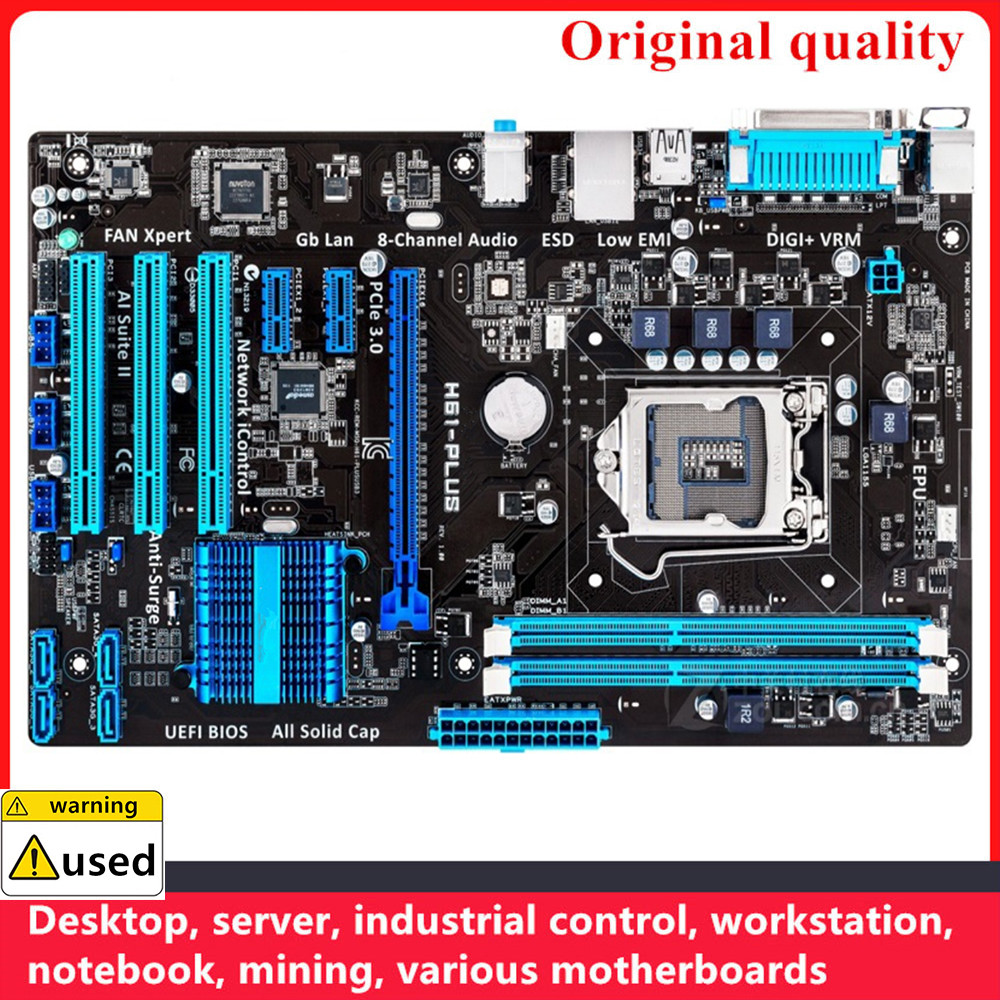For H61-PLUS Motherboards LGA 1155 DDR3 16GB PCI-E2.0 ATX For Intel H61 Desktop Mainboard SATA II US