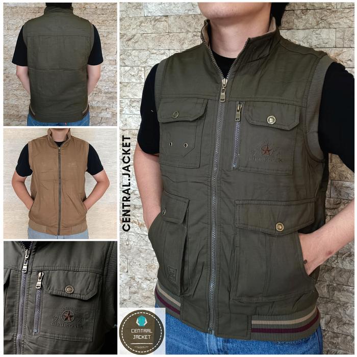 Rompi Jeep Pria Bolak Balik - Rompi Kanvas Jeep Import - Rompi Outdoor