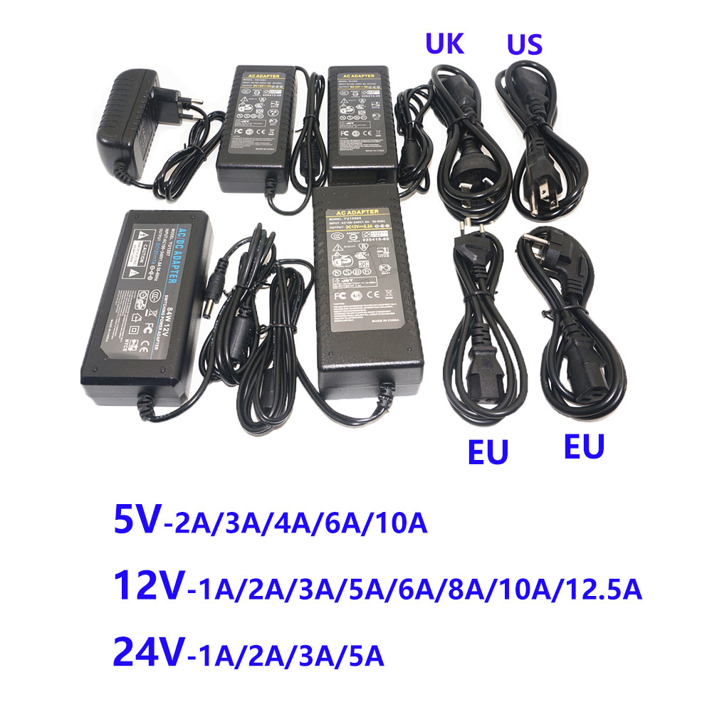 Power Supply Adapter EU/AU/US/UK Plug DC5V/12V/24V 1A 2A 3A 5A 7A 8A