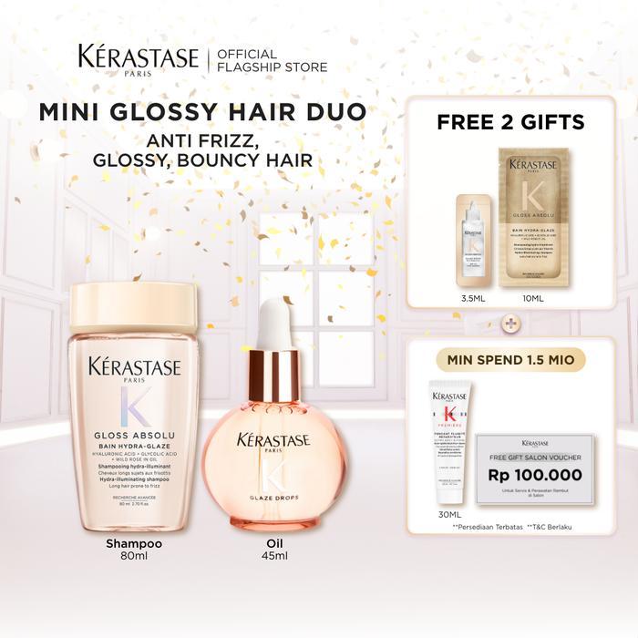 Kerastase Mini Glossy Hair Duo - Bain Hydra Glaze 80Ml & Glaze Drop Hair Oil 45Ml - Untuk Rambut