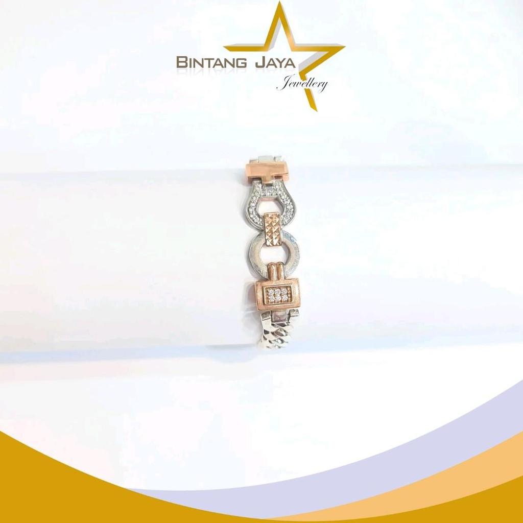 Gelang Emas Asli - Sisik Naga Tiffany M Putih Klep - Kadar (17K) - Berat - 9,82gr - Warna Gold & Whi