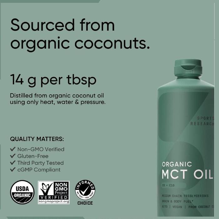 ofbh- Sports Research, Mct Oil, Unflavored, 16 Fl Oz (473 Ml)