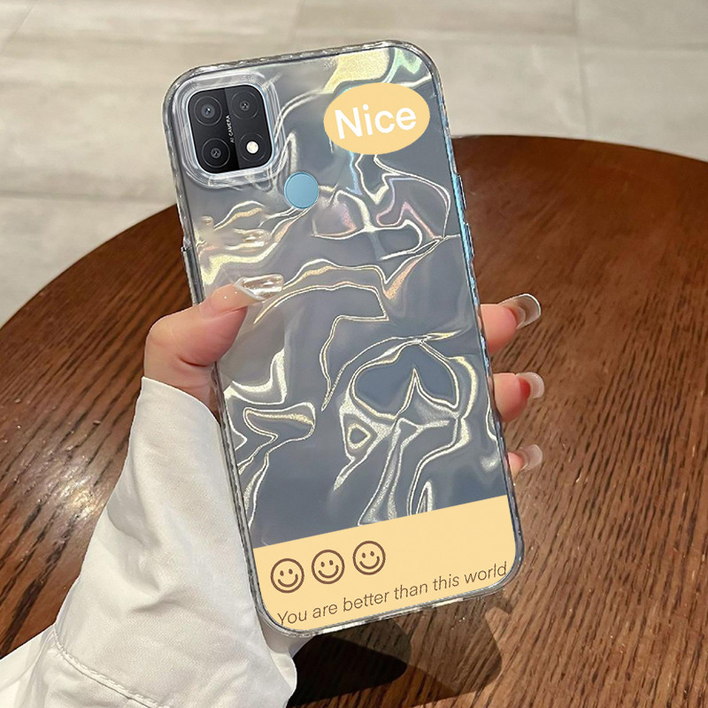Casing Hp OPPO A15 A15s A35 Case Casing Pola tas wajah tersenyum HP Kasing Kasus ponsel transparan m