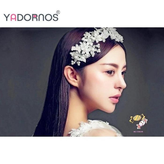 YADORNOS Rambut Pengantin Perhiasan Rambut Rambat Mutiara dan Bunga Kepala Pengantin Potongan Rambut