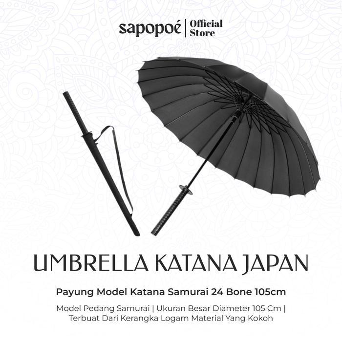 Sapopoe Payung Hitam Jepang Bentuk Samurai Katana/ Payung Unik / Payung Hujan / Payung Hitam Besar