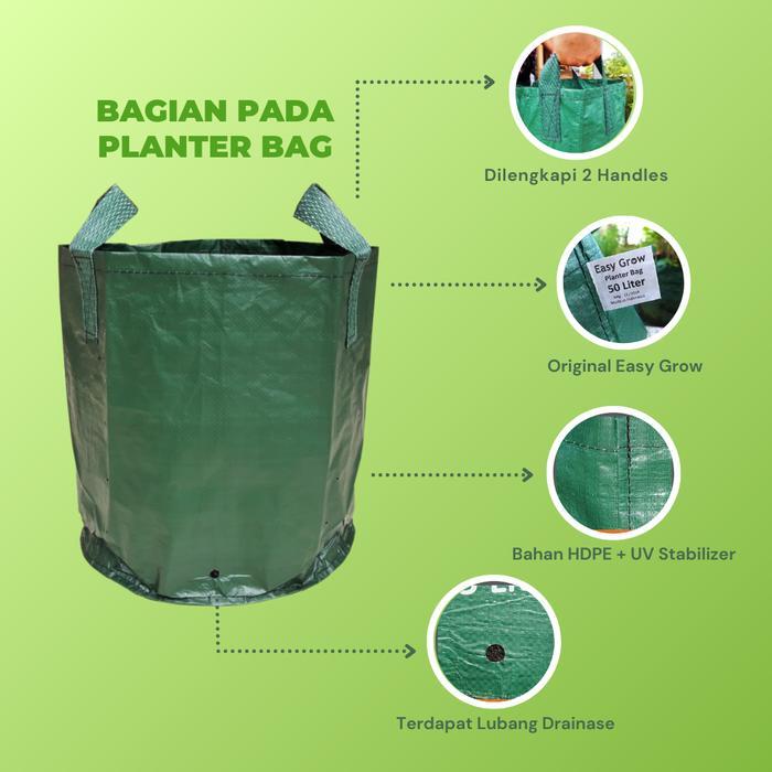 Mrono_Mrene Planter Bag Ukuran 25 Liter Hijau D34 X T28 Cm Easy Grow Pot Tanaman