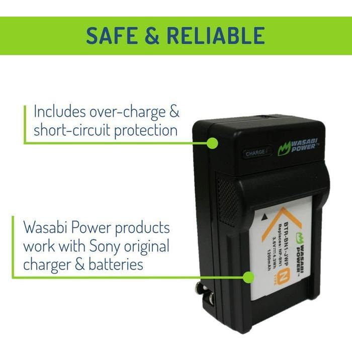 Wasabi Power Battery & Charger for Sony NP-BN1 NP-BN NPBN NPBN1 Baterai DSC QX10 QX30 QX100 T99 T110