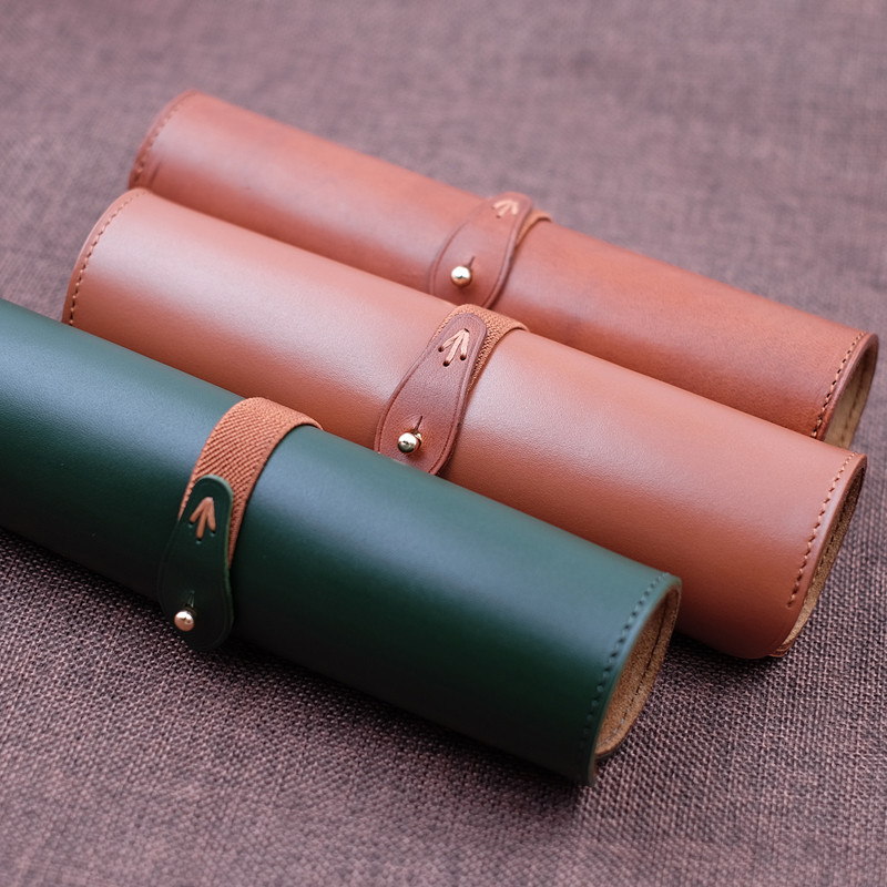 Handmade Genuine Leather Pencil Case, Tool Bag, Top Layer, Cowhide Vegetable Tanned Leather Eyewear 
