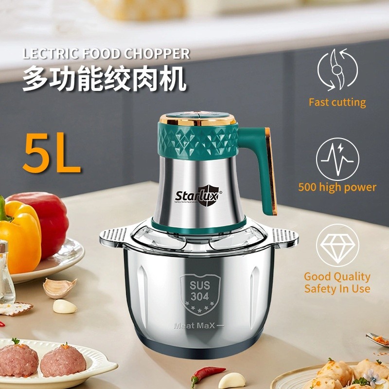 5L Electric Meat Grinder Multi-Function Food Processor Small Food Processor 500W Stainless Steel