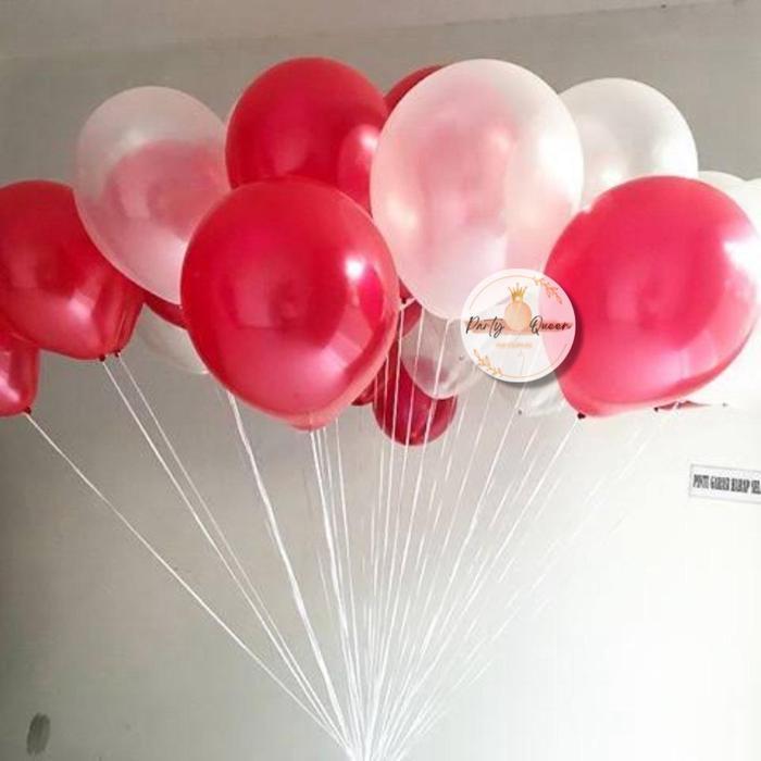 6vfh- [ Isi 50 Pcs ] Balon Latex Metalik Merah Putih / Balon Merah Putih Metalik