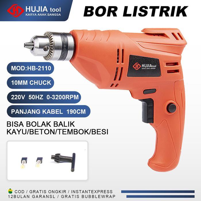 HUJIA Mesin Bor Listrik 10mm Reversible Electric Drill Mesin Bor Electric Drill bor listrik murah