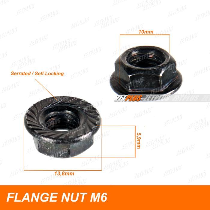 PRODUK MUR TOPI HITAM ORI M6 (kunci 10) / flange nut serrated mur untuk baut 10 self locking body