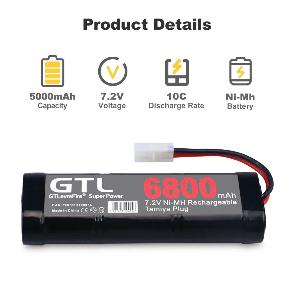 Mkepa 7.2V 6800mAh NiMH Replacement RC Battery with Tamiya Discharge Connector for RC Toys Racing Ca
