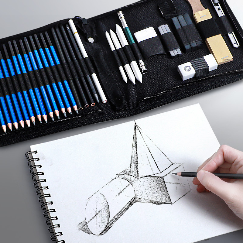 37/50/100pcs Professional Drawing Pencils Sketch Set Complete Artist Kit Pencil Bag Case Includes Co