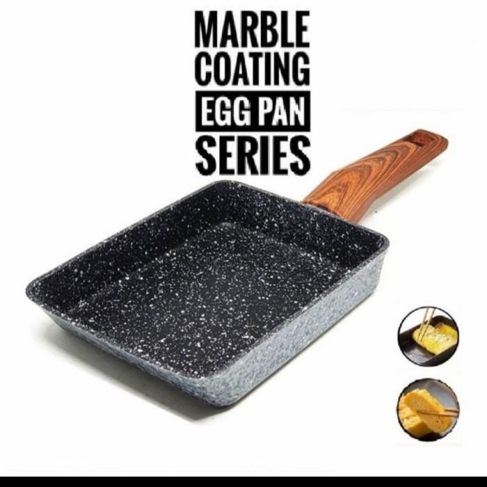 Fry Pan Motif Marble Marble Abu Kecil Segi Kotak Gagang Kayu Anti Panas Tebal Murah Anti Lengket Kar