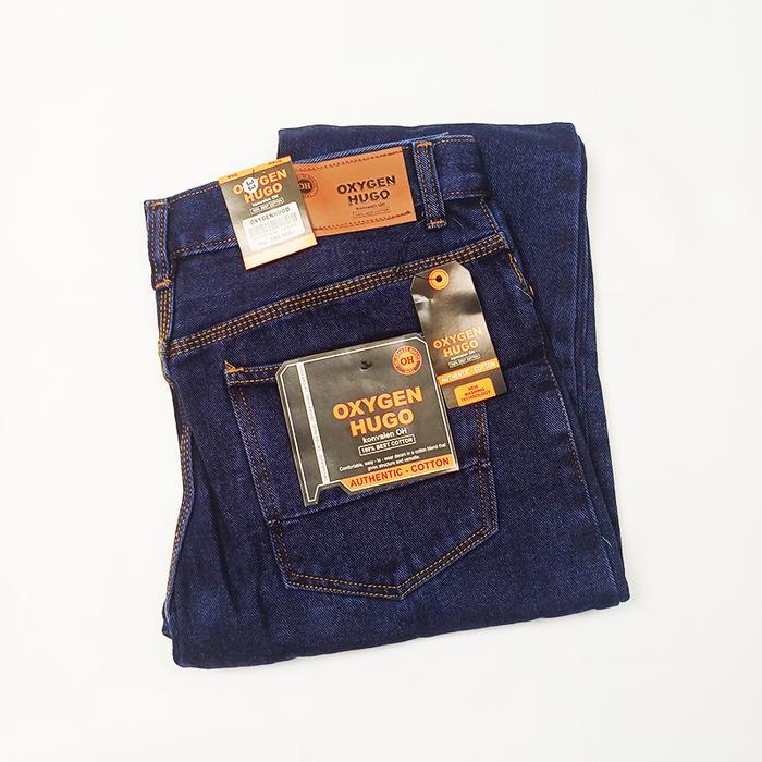 8zg8- Celana Panjang Jeans Standar Oxygen Hugo Bahan 100% Midweight Denim Navy Blue - Hitam