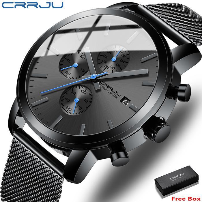 Jam Tangan Pria CRRJU Sport Quartz Mewah Anti Air Kronograf Jam Cowok