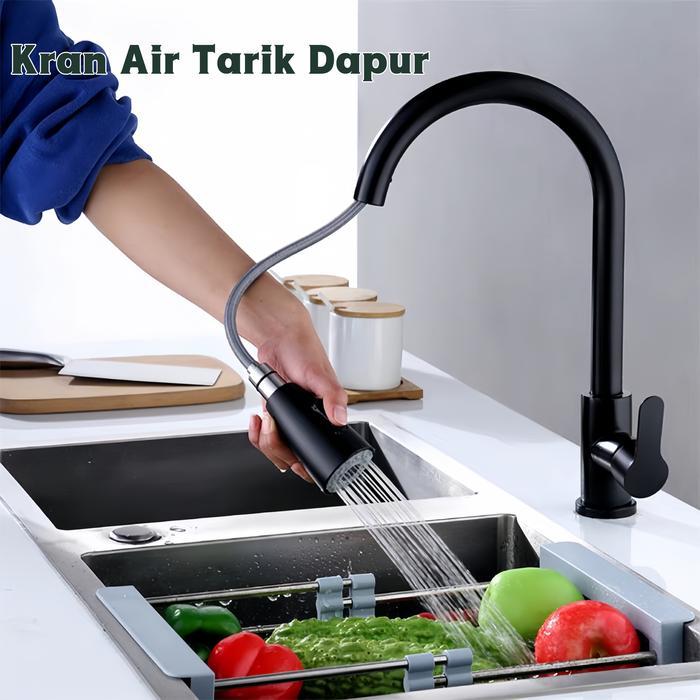 Kran Air Tarik Dapur Kran Tarik Hitam /kitchen sink minimalis rotasi 360/pull-out kitchen faucet Dua