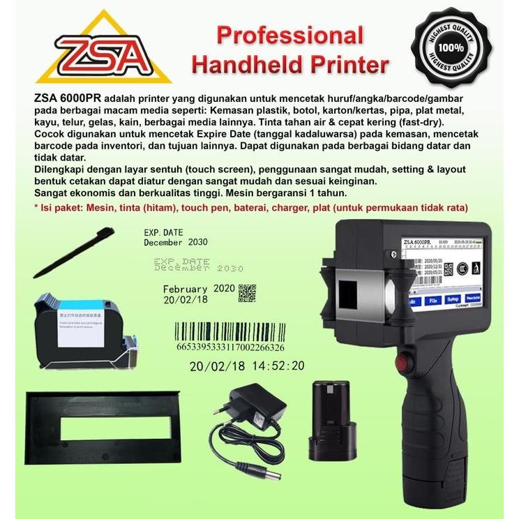 ZSA Printer ZSA 6000PR + Plat, ZSA EX-500 ire Date, Tanggal Kadaluwarsa, ing, Inkjet Canggih untuk