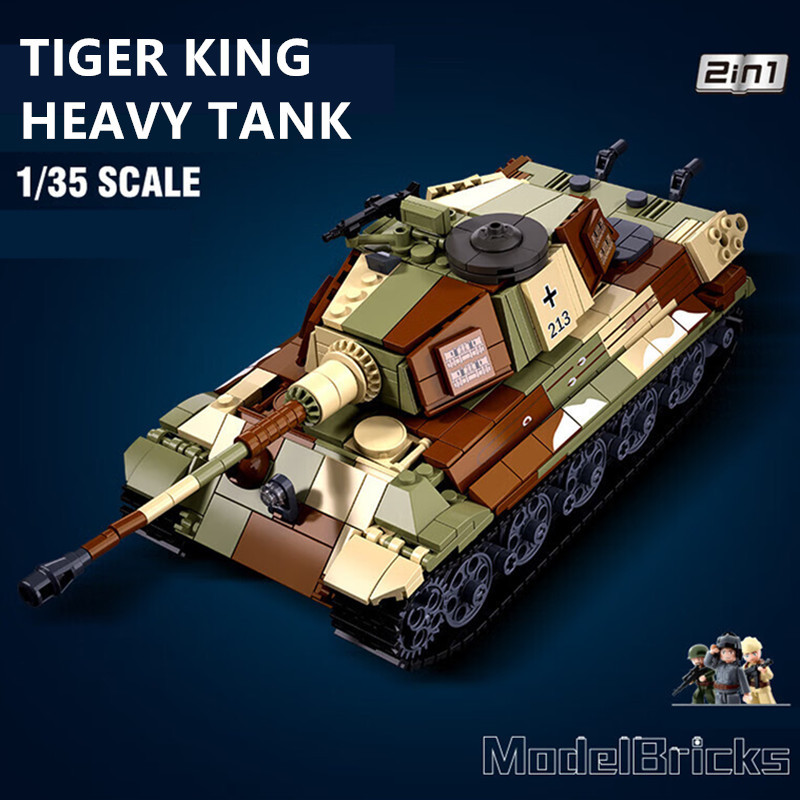 Sluban 930PCS ARMY Tiger King Heavy Tank Land Force WW2 Military Soldier Building Blocks Sets