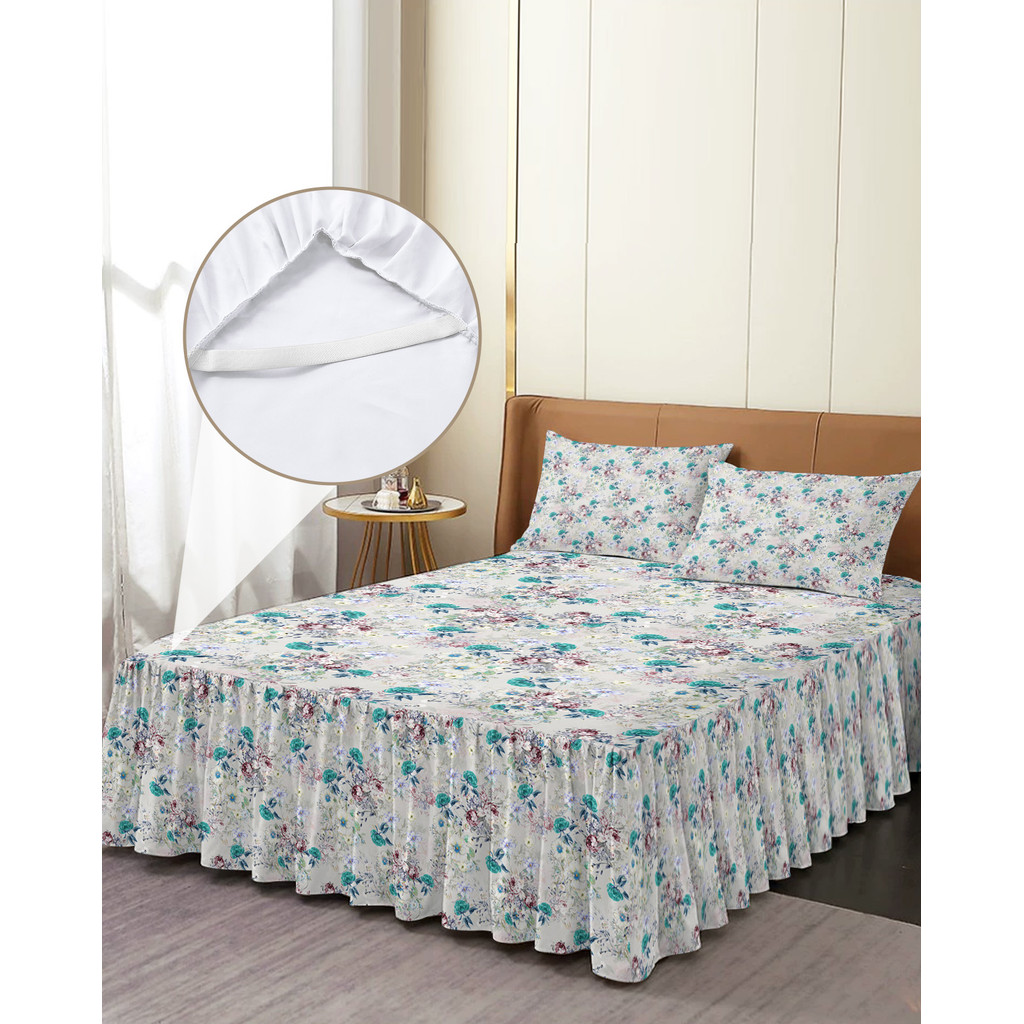 Vintage Flower Leaf Abstract Bed Skirt Elastic Fitted Bedspread With Pillowcases Mattress Cover Bedd