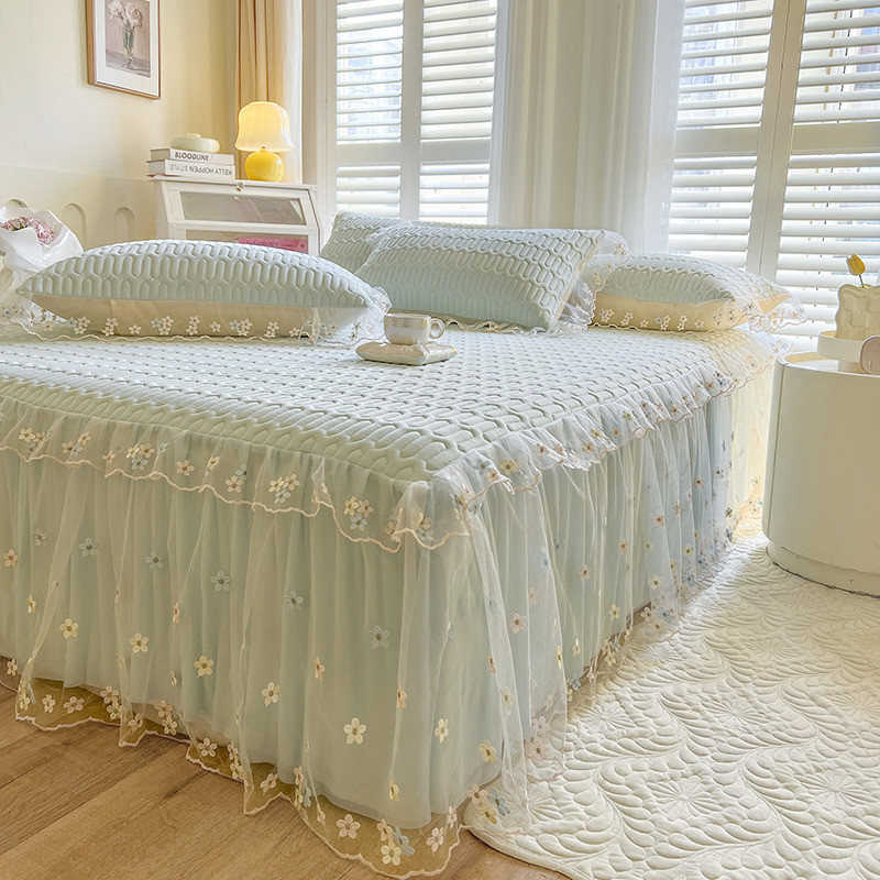 AI WINSURE Elegant Latex Bedspread Summer Lace Bed Skirt Double Bed Cover Cooling Sleeping Mat Washa