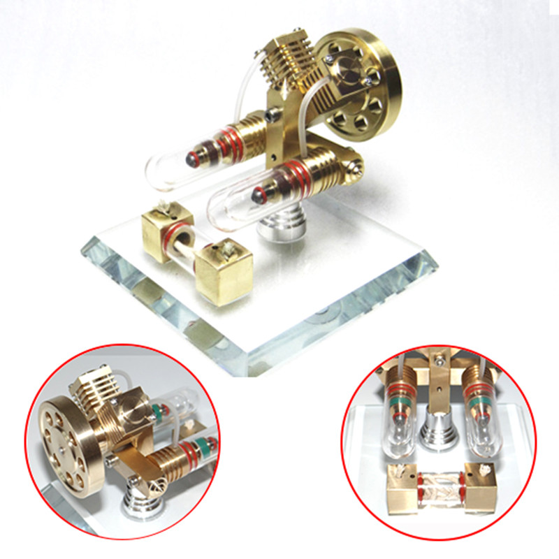 Two-cylinder Stirling engine model external combustion engine generator mini steam engine model birt