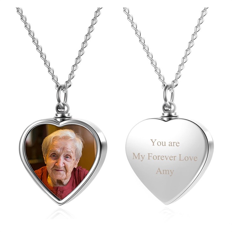Personalized Photo Cremation Urn Necklace Custom Picture Heart Locket Necklace Keepsake Cremation
