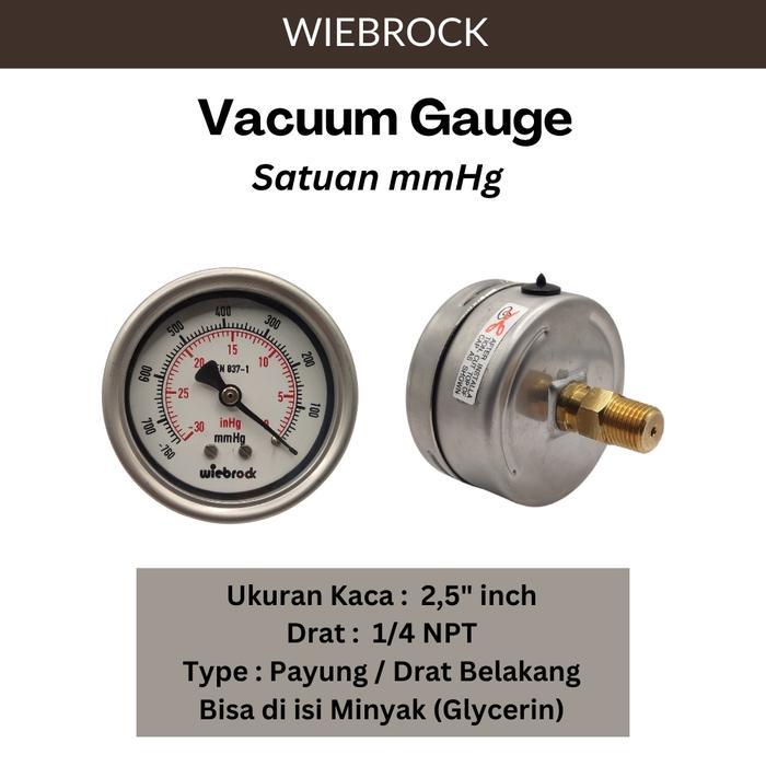 Vacuum Gauge Wiebrock 2,5" Inch -760Mmhg Drat 1/4 Model Payung
