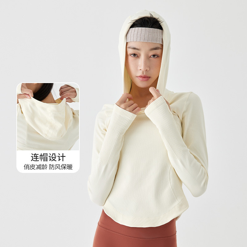 Kaos Panjang Hoodie Wanita Bahan Nylon Elastis Tinggi Setelan Olahraga Yoga Lengan Panjang S M L |C9