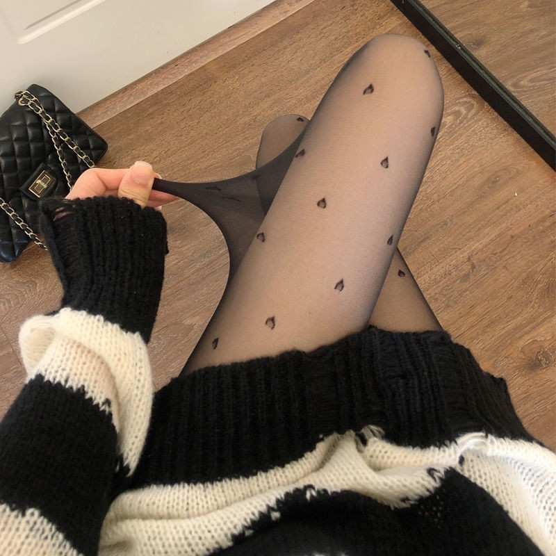 Sexy Women Pantyhose Tights Seamless Lace Mesh Fishnet Pantyhose Socks Summer Nylon Heart Print Tigh