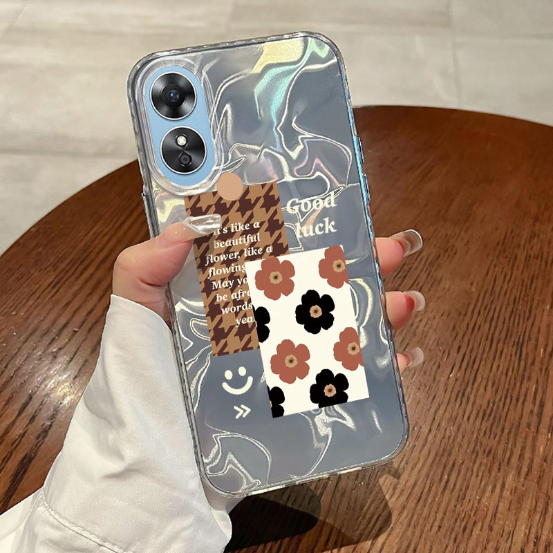 Casing Hp OPPO A17 OPPO A17K Case Casing Pola Label sederhana HP Kasing Kasus ponsel transparan mewa