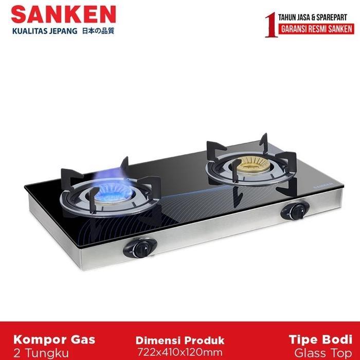 Sanken SG363 Kompor Gas Tanam Kaca 2 Tungku BONUS Pan Supporter